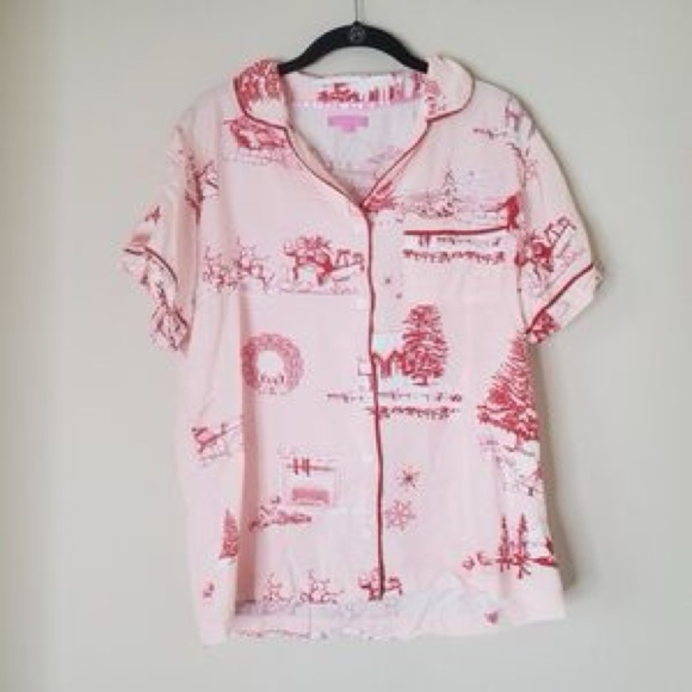 Katie Kime Holiday Toile Pajama top in the pink and red Size M